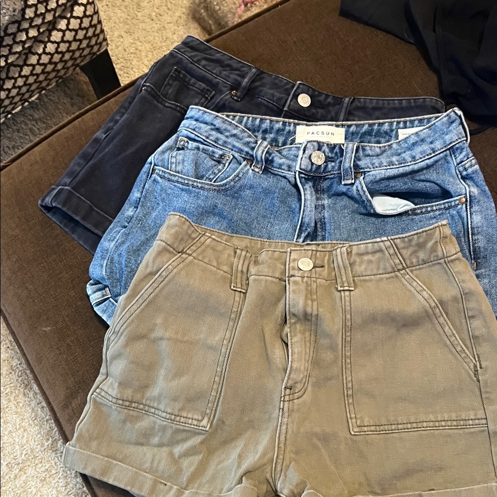 PacSun Women's Blue, Black, and Green Jean Shorts Trio